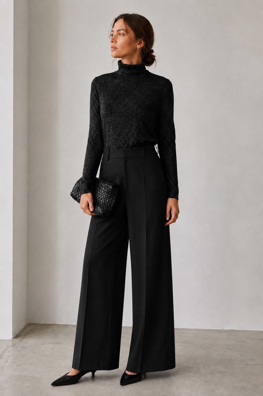 Eileen Fisher Women’s SzL Black Metallic MerinoWool Turtleneck Sweater NWT $298